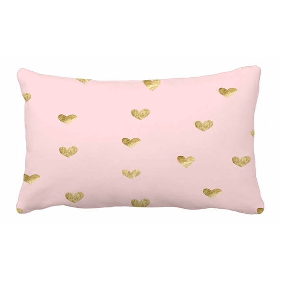 PKQWTM Pink Gold Hearts Bed Decor Pillow Cases Zippered Cushion Cover Size 20x30 Inches