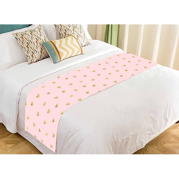 PKQWTM Pink Gold Hearts Bed Runner Bedroom Bedding Decor Bedding Scarf Size 20x95 inches