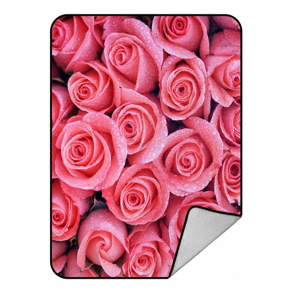 PKQWTM Pink Roses With Water Drop Blanket Crystal Velvet Throw Bed Blanket 58x80 inches