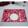 thumbnail image 1 of PKQWTM Pink Roses With Water Drop Kitchen Dining Table Mats Placemats Size 12x18 Inches, Set of 2 Pieces, 1 of 2
