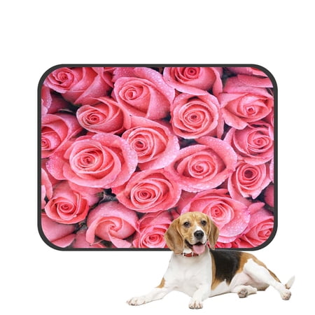 PKQWTM Pink Roses With Water Drop Pet Dog Cat Bed Pee Pads Mat Cushion Potty Dogs Blankets Crate Bed Kennel 36x48 inch