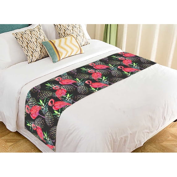 PKQWTM Pink flamingos exotic birds pineapples tropical Bed Runner Bedroom Bedding Decor Bedding Scarf Size 20x95 inches