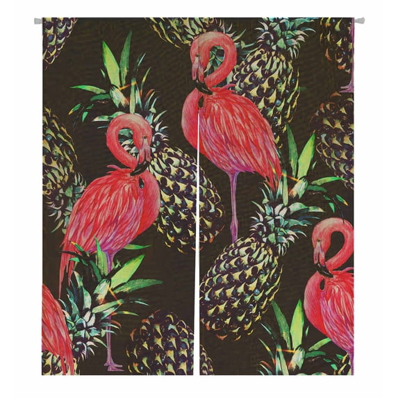 PKQWTM Pink flamingos exotic birds pineapples tropical Door Curtain Window Cover Home Decor Hanging Curtain Size 105x120 CM