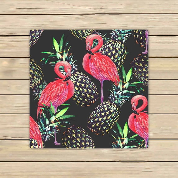 PKQWTM Pink flamingos exotic birds pineapples tropical Microfiber Bath Towels Bathroom Body Shower Towel Size 13x13 Inches
