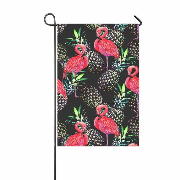PKQWTM Pink flamingos exotic birds pineapples tropical Yard Decor Home Garden Flag Size 12x18 Inches