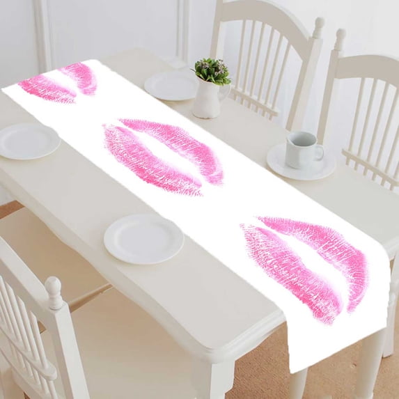 PKQWTM Pink kiss pure white background Cotton and Linen Table Runner Kitchen Dining Room Supplies Size 16x72 Inch