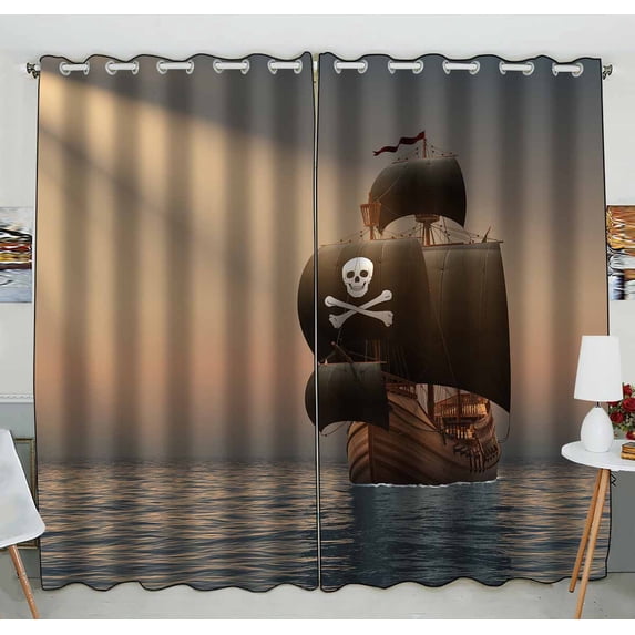PKQWTM Pirate Ship Rays Sun Practical heat insulation Shading Window Curtain Size 52(W) x 84(H) inches(Two Piece)