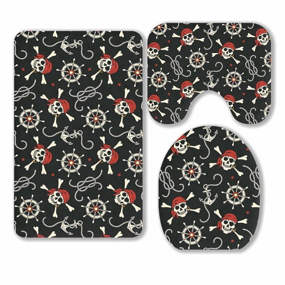 PKQWTM Pirates 3 Piece Bathroom Rugs Set Bath Rug Contour Mat and Toilet Lid Cover