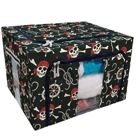 PKQWTM Pirates Storage Bag Clear Window Storage Bins Boxes Large Capacity Foldable Stackable Organizer With Steel Metal Frame For Bedding,Clothes,Closets, Bedrooms