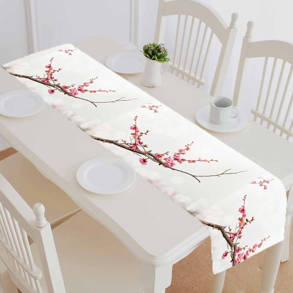 PKQWTM Plum Blossoms In Early Spring Cotton and Linen Table Runner Kitchen Dining Room Supplies Size 14x72 Inch