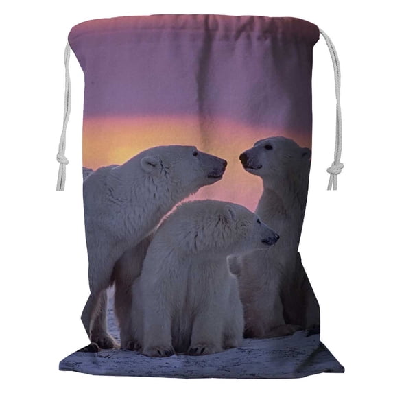 PKQWTM Polar Bear Family In Canadian Arctic Sunset Storage Basket Laundry Bag with Drawstring Size 24x32 Inch