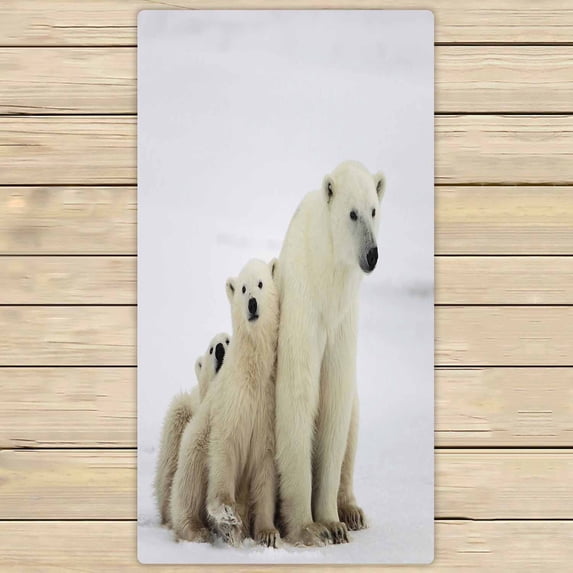 PKQWTM Polar She Bear With Two Small Bear Cubs Microfiber Bath Towels Bathroom Body Shower Towel Size 30x56 Inches