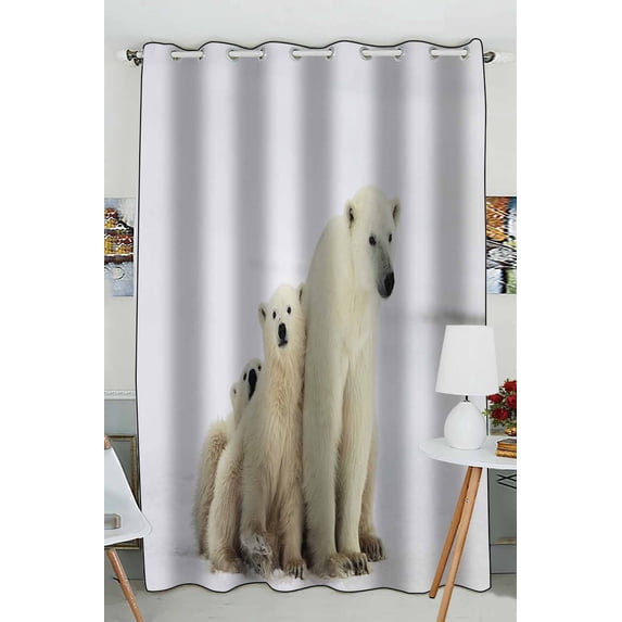 PKQWTM Polar She Bear With Two Small Bear Cubs Practical heat insulation Shading Window Curtain Size 52(W)x84(H) inches(One Piece)