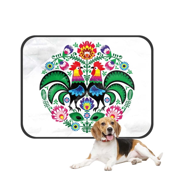 PKQWTM Polish folk art floral embroidery with roosters Pet Dog Cat Bed Pee Pads Mat Cushion Potty Dogs Blankets Crate Bed Kennel 20x24 inch