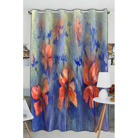 PKQWTM Poppies And Cornflowers In The Rain Summer Field Practical heat insulation Shading Window Curtain Size 52(W)x84(H) inches(One Piece)
