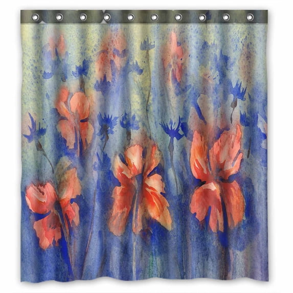 PKQWTM Poppies And Cornflowers In The Rain Summer Field WaterProof Polyester Fabric Shower Curtain Size 66x72 Inches