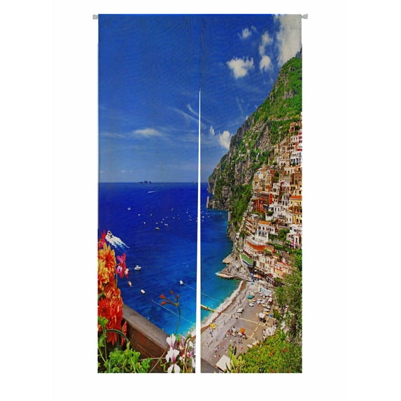 PKQWTM Positano Coast Amalfi Italy Door Curtain Window Cover Home Decor Hanging Curtain Size 85x150 CM