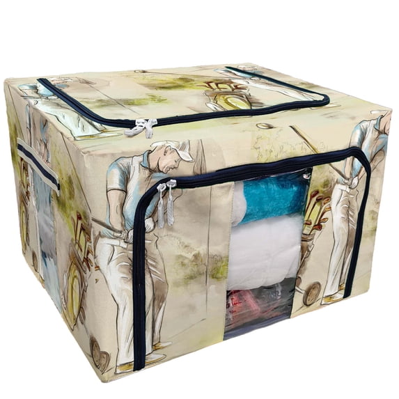 PKQWTM Posture Golf Swing Storage Bag Clear Window Storage Bins Boxes Large Capacity Foldable Stackable Organizer With Steel Metal Frame For Bedding,Clothes,Closets, Bedrooms