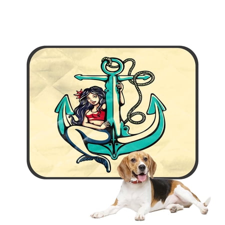 PKQWTM Pretty Siren Mermaid Pin Up Girl Sitting Anchor Sailor Pet Dog Cat Bed Pee Pads Mat Cushion Potty Dogs Blankets Crate Bed Kennel 20x24 inch