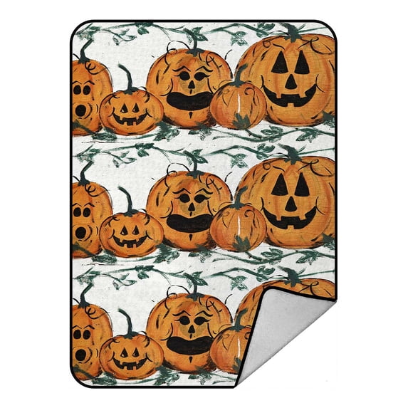 PKQWTM Pumpkin Family Drawn Sign Pumpkin Vine Boarder Blanket Crystal Velvet Throw Bed Blanket 58x80 inches