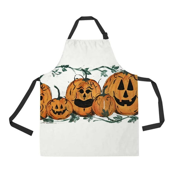 PKQWTM Pumpkin Family Drawn Sign Pumpkin Vine Boarder Unisex Adjustable Bib Apron with Pockets for Commercial Restaurant and Home Kitchen Use