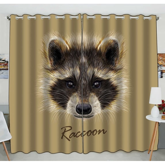 PKQWTM Raccoon Beige Mammal North America Eurasia Practical heat insulation Shading Window Curtain Size 52(W) x 84(H) inches (Two Piece)