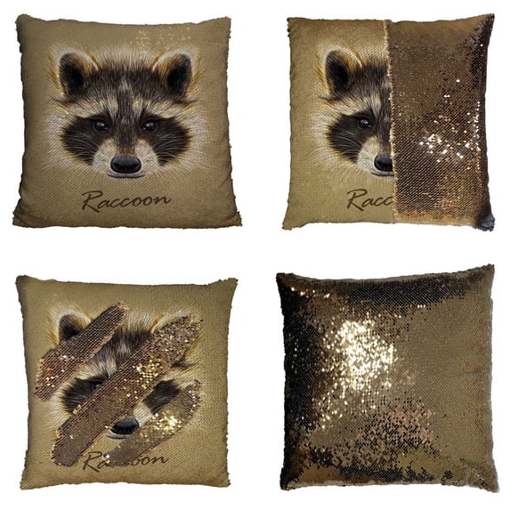 PKQWTM Raccoon Beige Mammal North America Eurasia Reversible Mermaid Cushion Cover Home Decor Sequin Pillow Case Size 16x16 inches