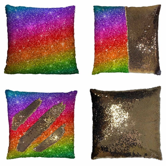 PKQWTM Rainbow Gradient Raster Version Reversible Mermaid Cushion Cover Home Decor Sequin Pillow Case Size 16x16 inches