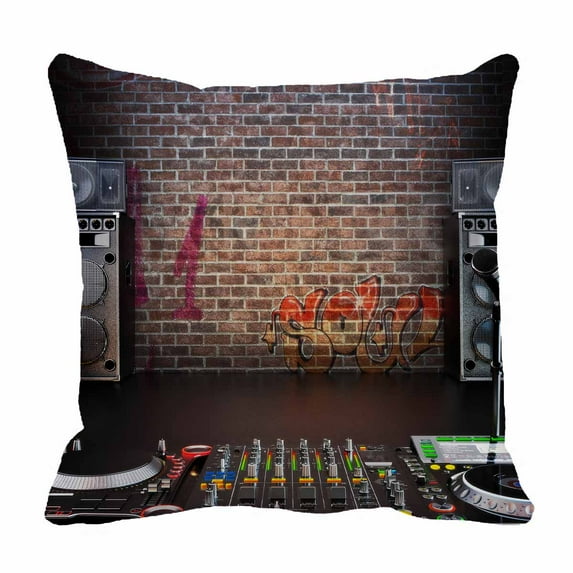 PKQWTM Rap Pop music Microphone speakers Dj equipment Bed Decor Pillow Cases Zippered Cushion Cover Size 18x18 Inches