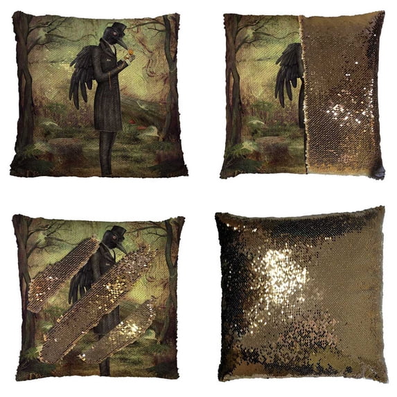 PKQWTM Raven In The Forest Reversible Mermaid Cushion Cover Home Decor Sequin Pillow Case Size 20x20 inches