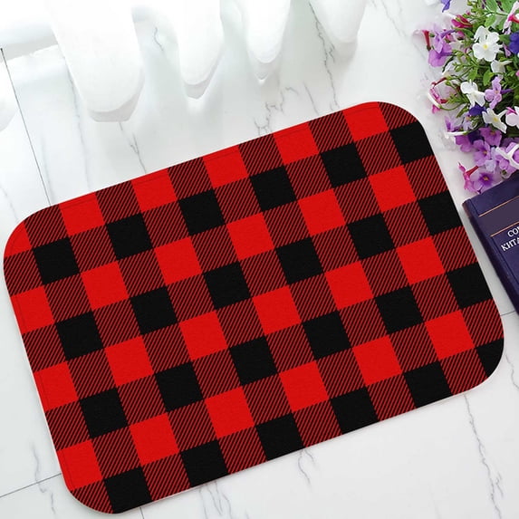 PKQWTM Red And Black Lumberjack Plaid Pattern Home Decor Floor Mat Area Rug Doormat Size 15.7x23.6 Inches