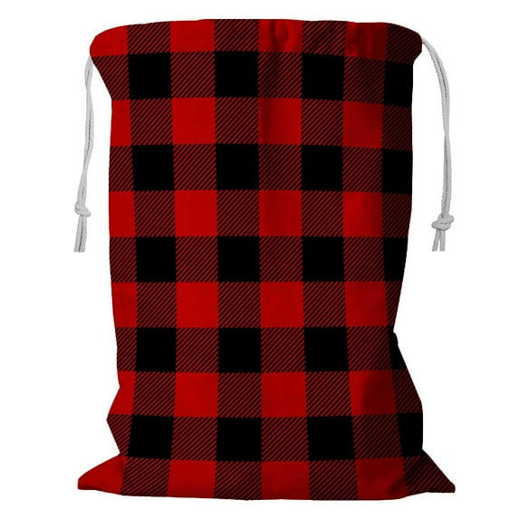 PKQWTM Red And Black Lumberjack Plaid Pattern Storage Basket Laundry Bag with Drawstring Size 24x32 Inch