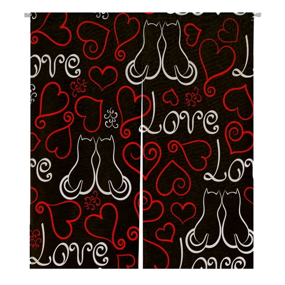 PKQWTM Red Black White Hearts Cat Dark Valentine'S Day Romantic Door Curtain Window Cover Home Decor Hanging Curtain Size 105x120 CM