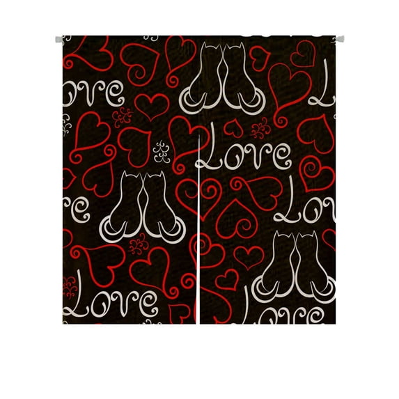 PKQWTM Red Black White Hearts Cat Dark Valentine'S Day Romantic Door Curtain Window Cover Home Decor Hanging Curtain Size 85x90 CM