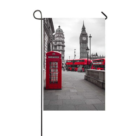PKQWTM Red Buses Phone Box Yard Decor Home Garden Flag Size 12x18 Inches