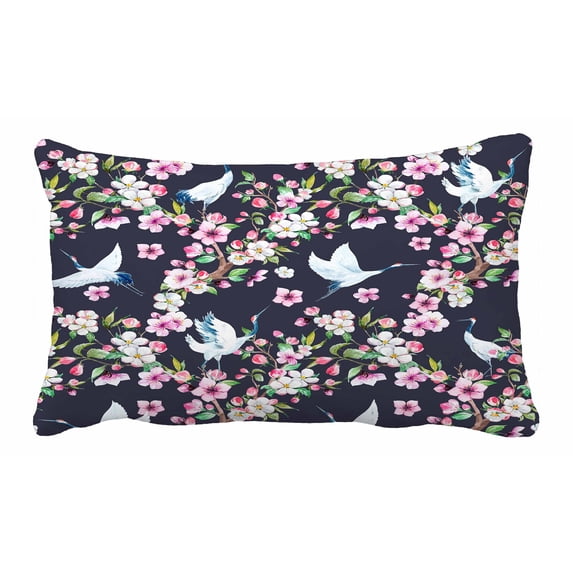 PKQWTM Red Heads Crane Blooming Branch Of Cherry Bed Decor Pillow Cases Zippered Cushion Cover Size 20x30 Inches