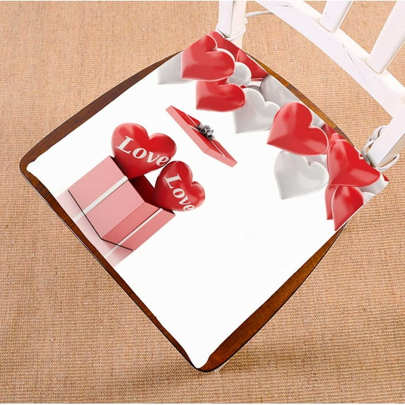 PKQWTM Red Heart Gift Box Heart Balloons Valentines Day Chair Pads Chair Mat Seat Cushion Chair Cushion Floor Cushion Size 16x16 inches