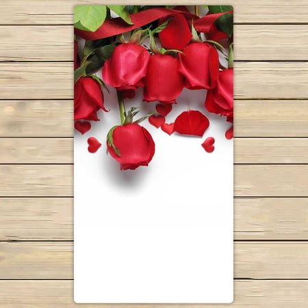 PKQWTM Red Roses Heart Shape Ornaments White Microfiber Bath Towels Bathroom Body Shower Towel Size 30x56 Inches