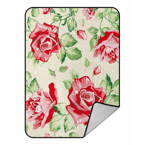 PKQWTM Red Roses On Light Design Blanket Crystal Velvet Throw Bed Blanket 58x80 inches
