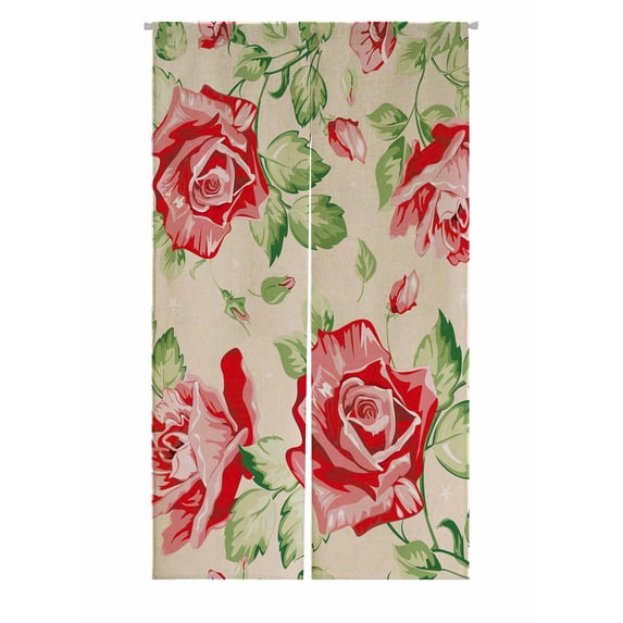 PKQWTM Red Roses On Light Design Door Curtain Window Cover Home Decor Hanging Curtain Size 85x150 CM