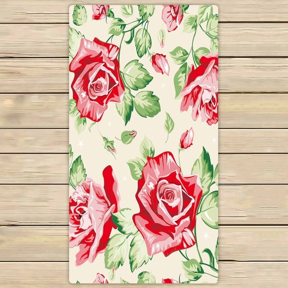 PKQWTM Red Roses On Light Design Microfiber Bath Towels Bathroom Body Shower Towel Size 30x56 Inches