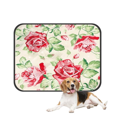 PKQWTM Red Roses On Light Design Pet Dog Cat Bed Pee Pads Mat Cushion Potty Dogs Blankets Crate Bed Kennel 25x30 inch