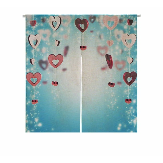 PKQWTM Red Wooden Decorative Hearts Bokeh Lights Valentine Day Door Curtain Window Cover Home Decor Hanging Curtain Size 85x90 CM