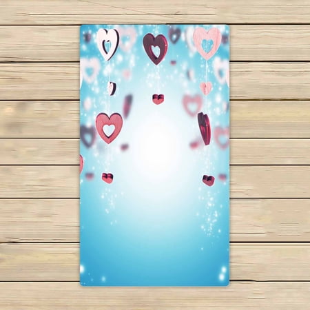PKQWTM Red Wooden Decorative Hearts Bokeh Lights Valentine Day Microfiber Bath Towels Bathroom Body Shower Towel Size 16x28 Inches