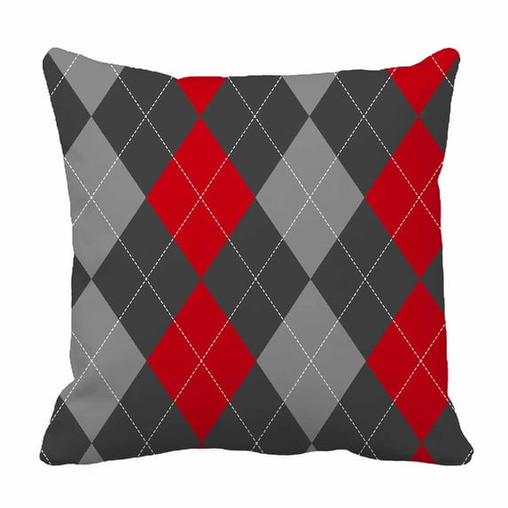 PKQWTM Red gray argyle Bed Decor Pillow Cases Zippered Cushion Cover Size 16x16 Inches