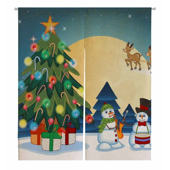 PKQWTM Reindeer Gifts christmas tree snowman Saxophone drums Door Curtain Window Cover Home Decor Hanging Curtain Size 105x120 CM