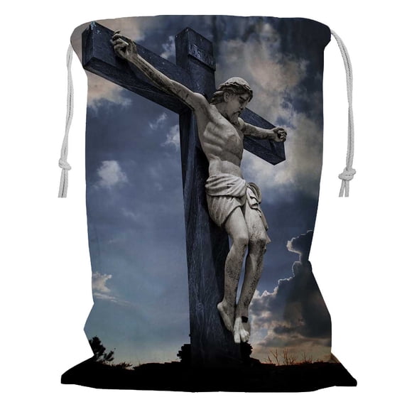 PKQWTM Representation Of Crucifixion On Top Of Golgotha Storage Basket Laundry Bag with Drawstring Size 18x24 Inch