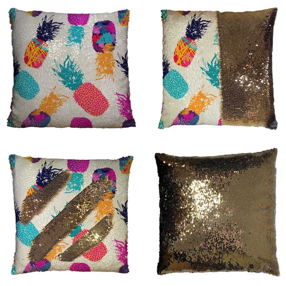 PKQWTM Retro Summer Pineapple Fruit Happy Vibrant Colors Retro Reversible Mermaid Cushion Cover Home Decor Sequin Pillow Case Size 16x16 inches