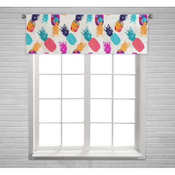 PKQWTM Retro Summer Pineapple Fruit Happy Vibrant Colors Retro Window Curtain Valance Rod Pocket 54x18 inch