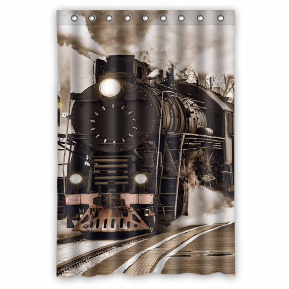 PKQWTM Retro steam train departs from station WaterProof Polyester Fabric Shower Curtain Size 48x72 Inches